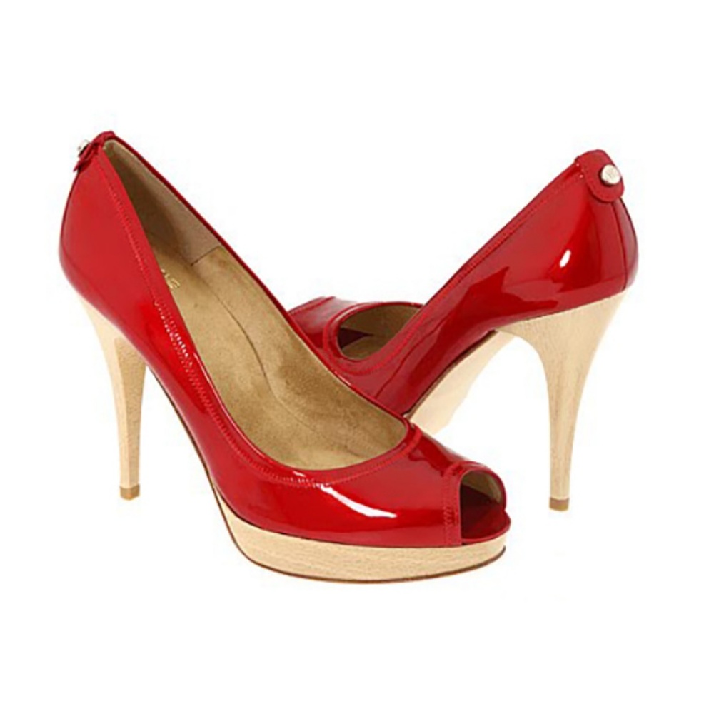 Stuart Weitzman Avignon red patent peep toe heels Size 5.5 MSRP $325